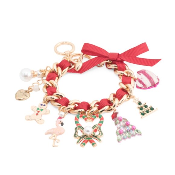 NWT BETSEY JOHNSON HOLIDAY VELVET RIBBON CHARM BRACELET - Picture 2 of 5